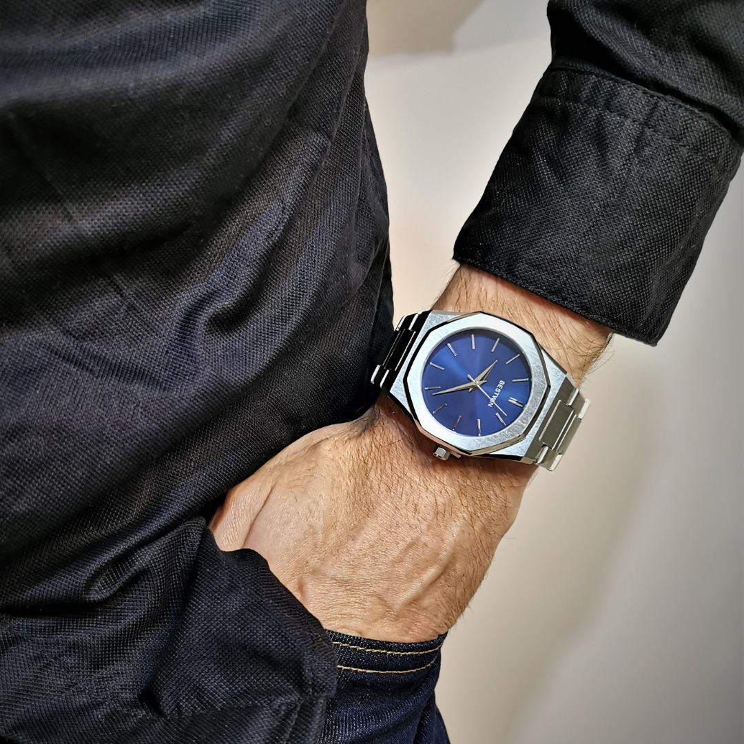 Reloj de acero - Modelo Steel  Silver/Blue